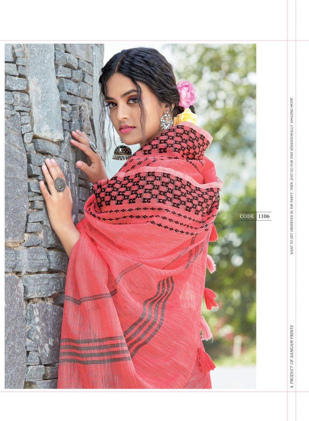Sangam Rangeen Linen With Thread Work Sarees