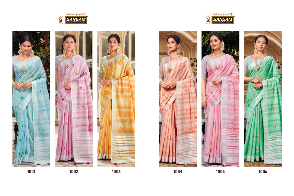 Sangam Kavya Linen With Embroidery Sarees