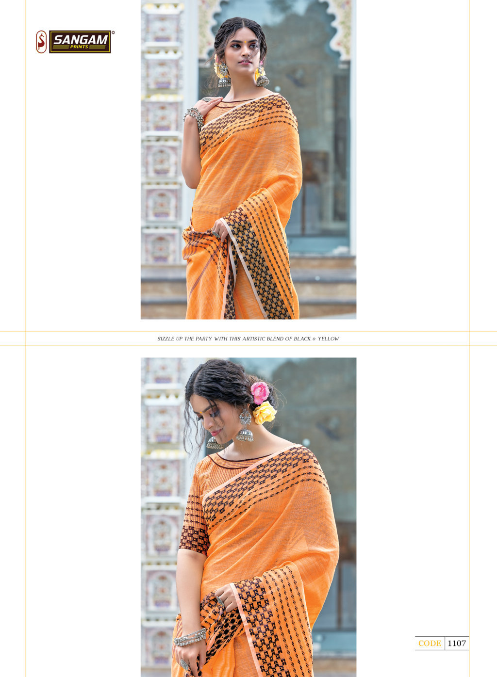 Sangam Rangeen Linen With Thread Work Sarees