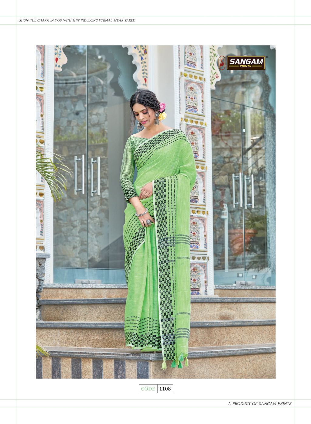 Sangam Rangeen Linen With Thread Work Sarees