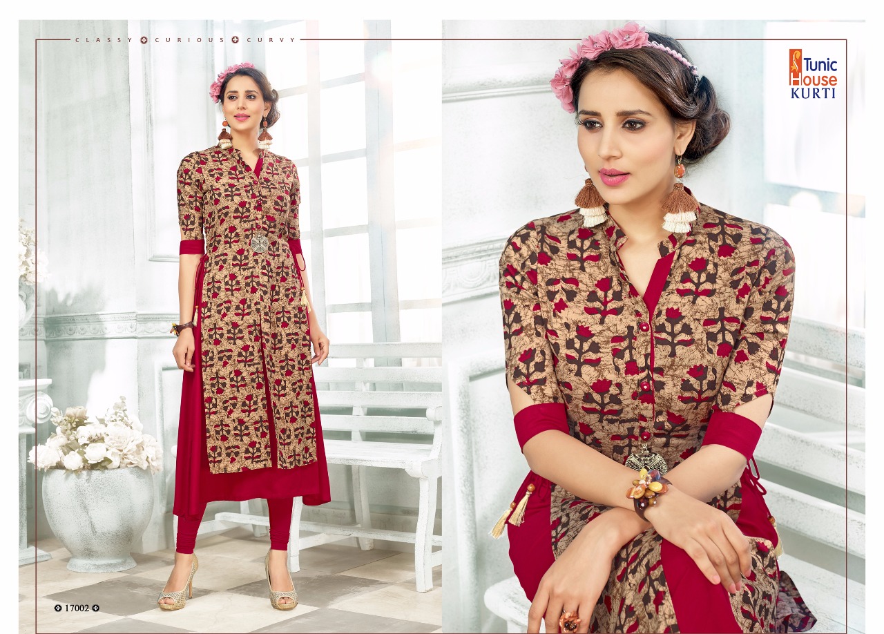 Tunic House Rukashar-1 Rayon Double Layer Flair Kurti Catalog