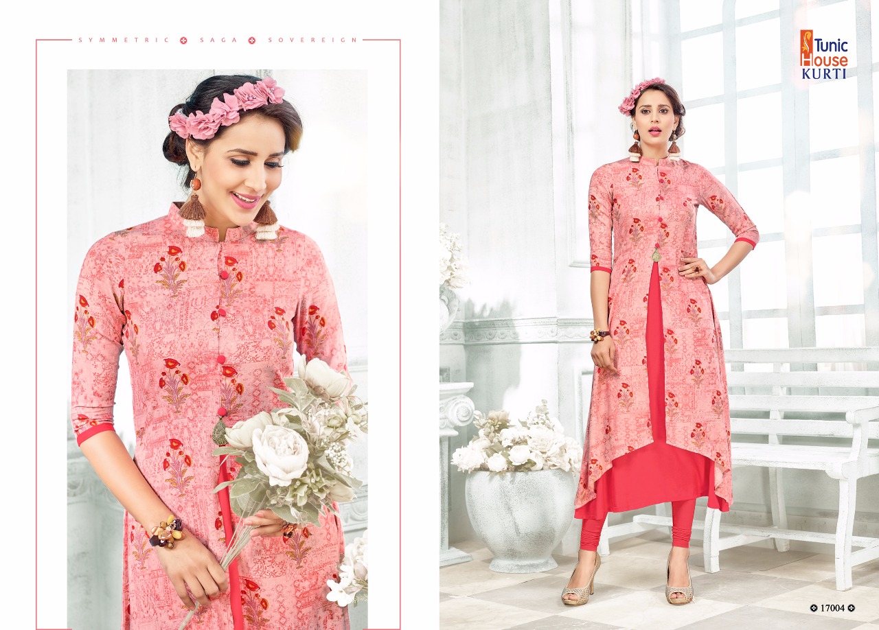 Tunic House Rukashar-1 Rayon Double Layer Flair Kurti Catalog