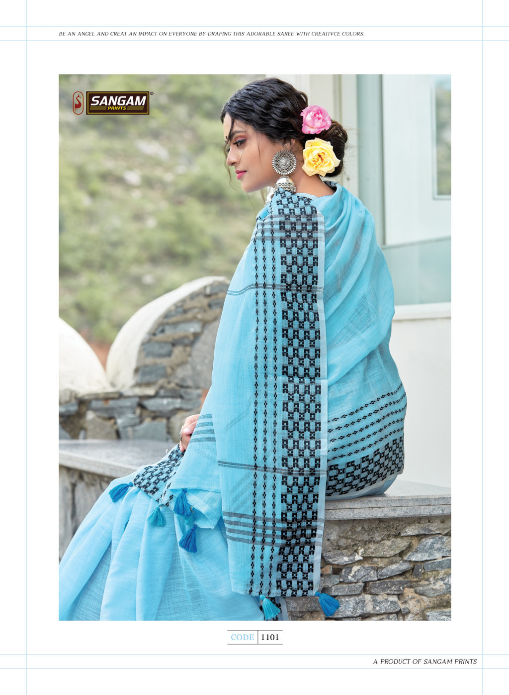 Sangam Rangeen Linen With Thread Work Sarees