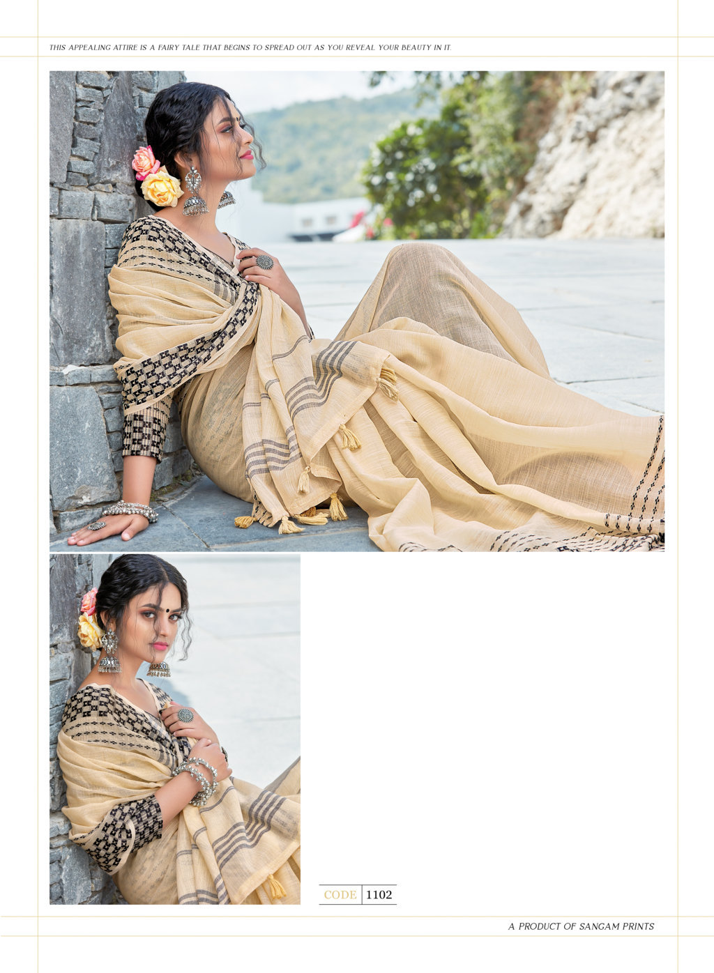Sangam Rangeen Linen With Thread Work Sarees