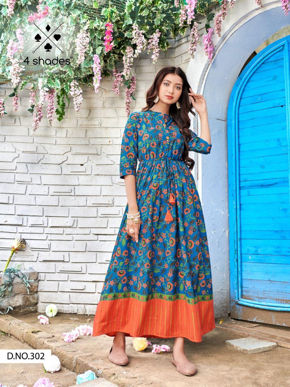 4 Shades Sundari Vol  3 Long Printed Anarkali Kurti Catalog