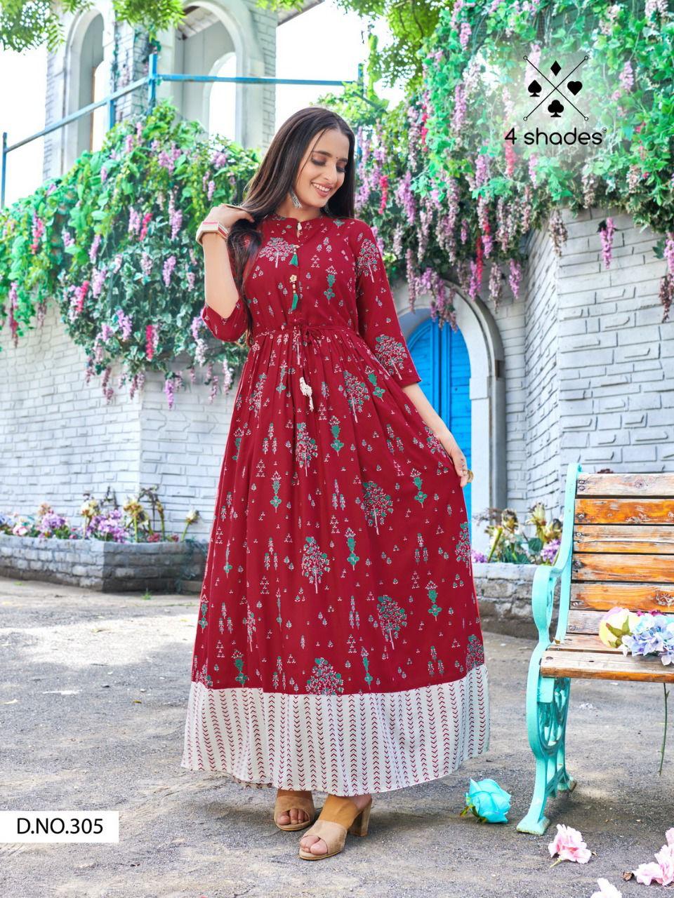 4 Shades Sundari Vol  3 Long Printed Anarkali Kurti Catalog