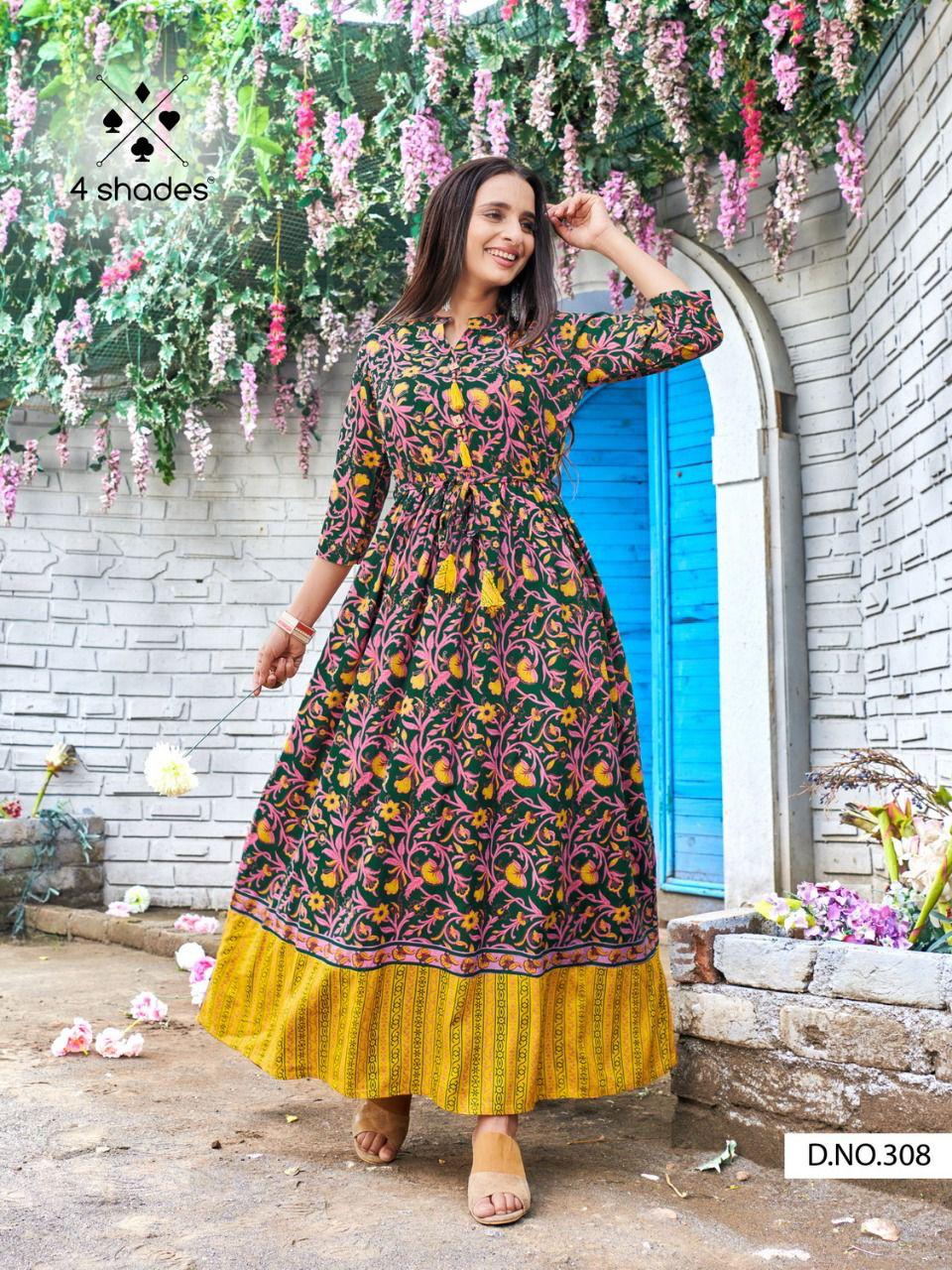 4 Shades Sundari Vol  3 Long Printed Anarkali Kurti Catalog