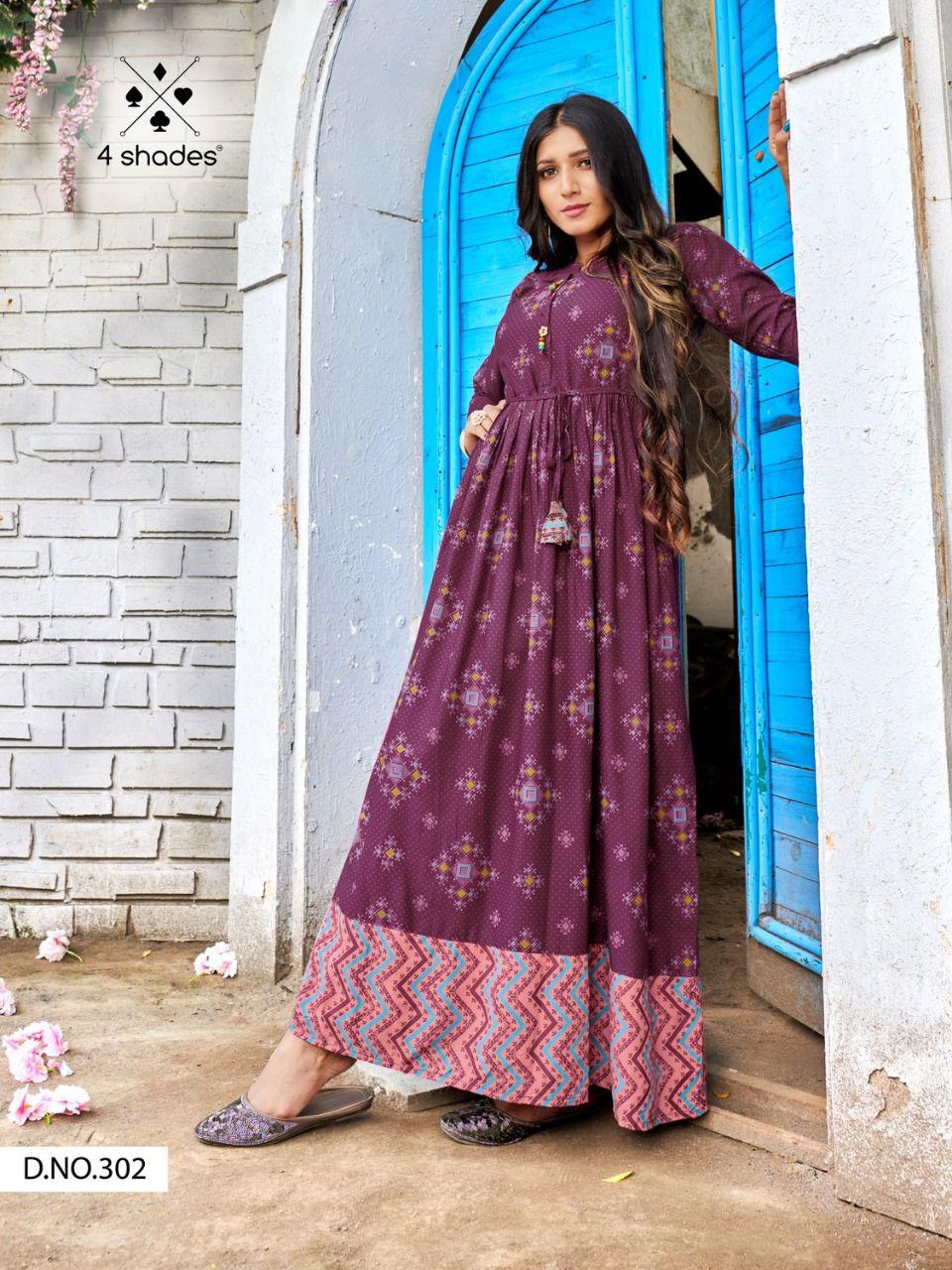 4 Shades Sundari Vol  3 Long Printed Anarkali Kurti Catalog