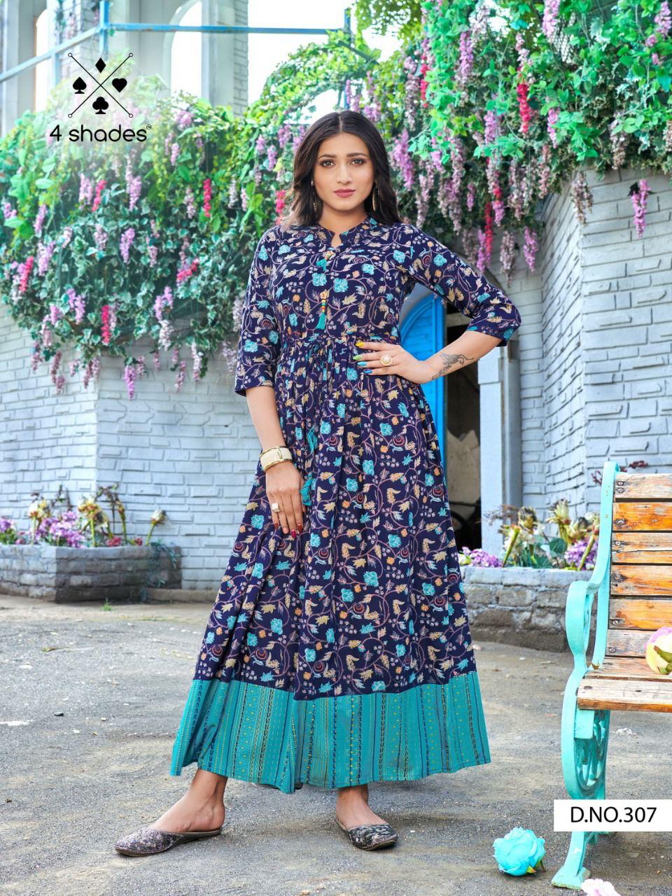 4 Shades Sundari Vol  3 Long Printed Anarkali Kurti Catalog