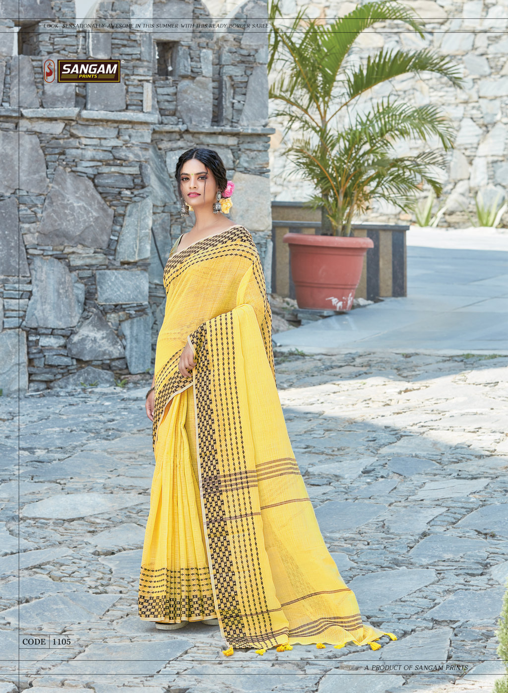 Sangam Rangeen Linen With Thread Work Sarees