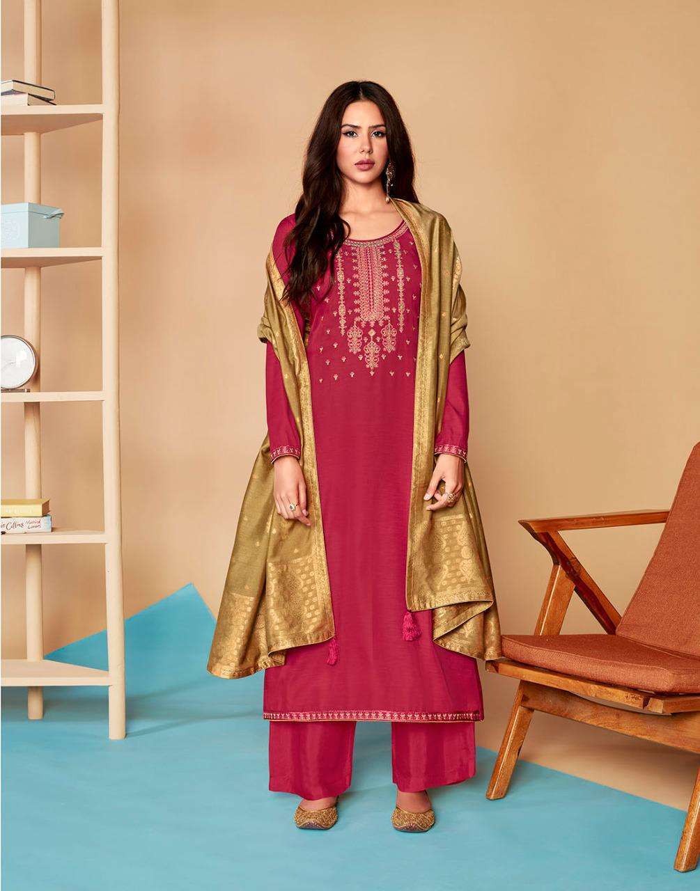 Aashirwad Mor Bagh Saaras Linen Silk With Embroidery Work Dress Material Buy Silk Dress Material Wholesale