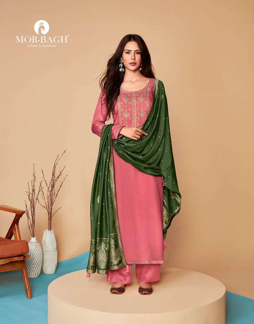 Aashirwad Mor Bagh Saaras Linen Silk With Embroidery Work Dress Material  Buy Silk Dress Material Wholesale