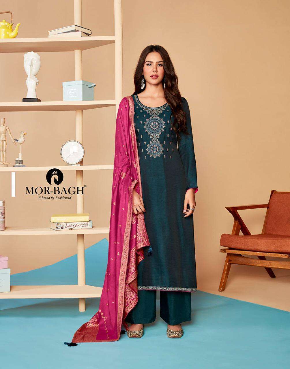 Aashirwad Mor Bagh Saaras Linen Silk With Embroidery Work Dress Material Buy Silk Dress Material Wholesale