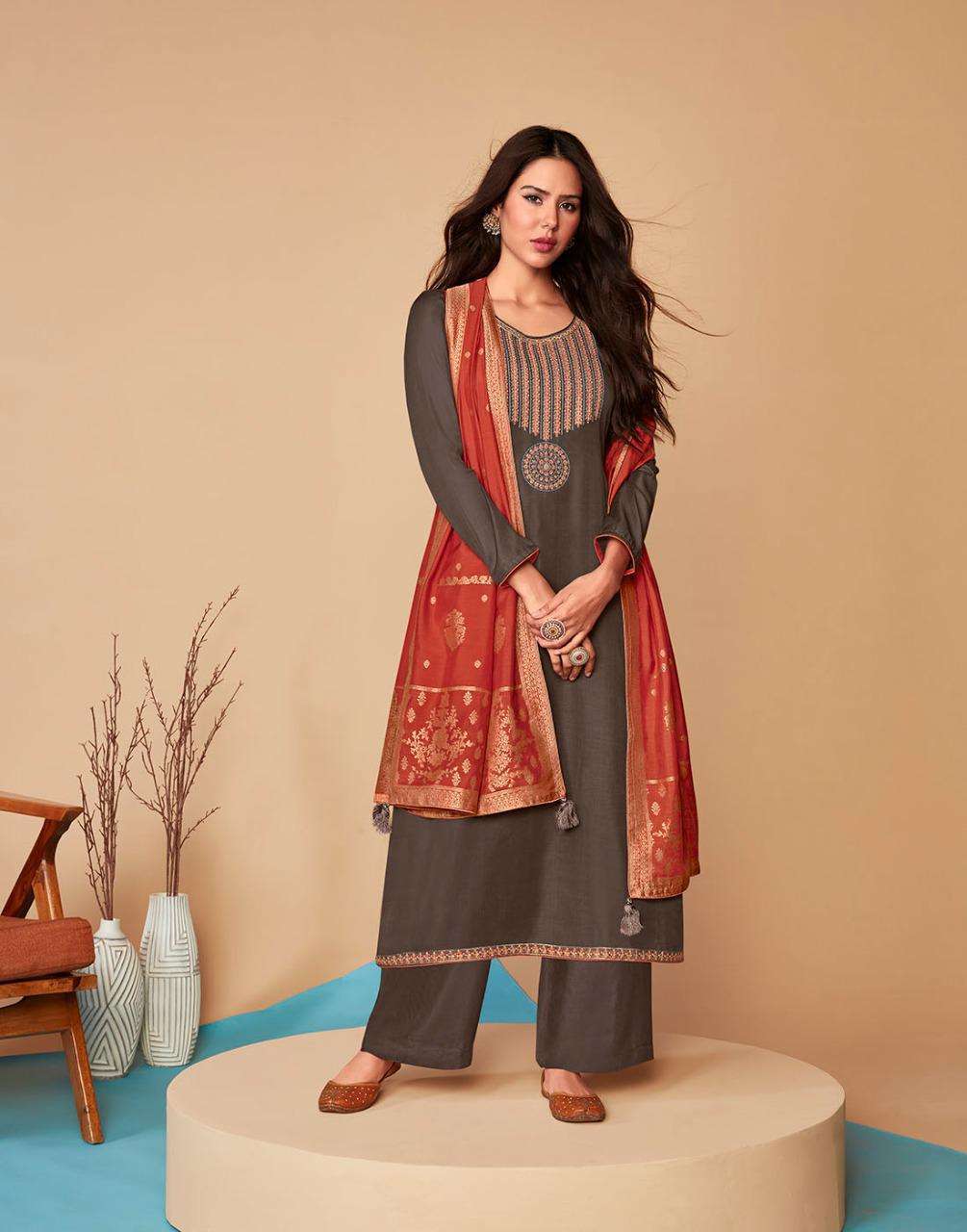Aashirwad Mor Bagh Saaras Linen Silk With Embroidery Work Dress Material  Buy Silk Dress Material Wholesale