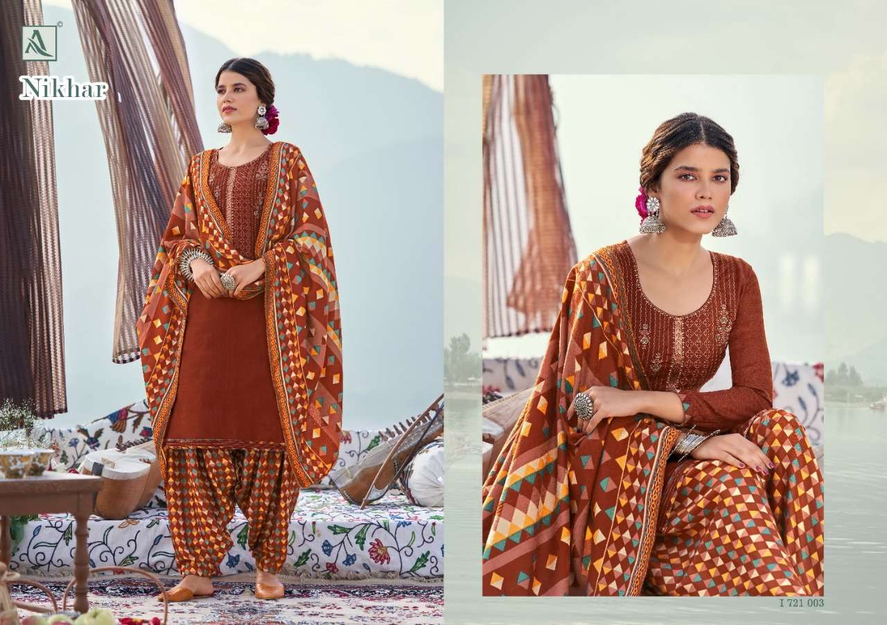 Alok  Nikhar Pashmina Self Print With Embroidery Dress Material Catalog
