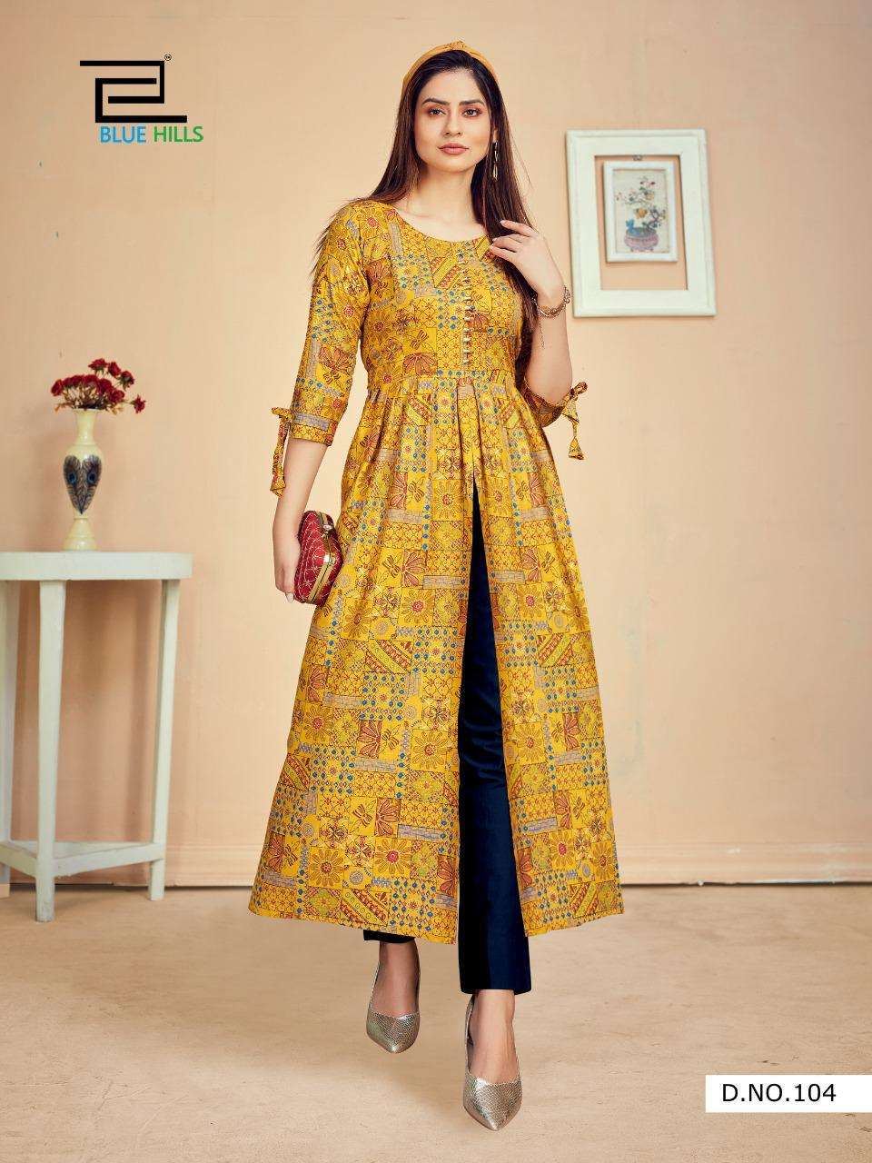 Blue Hills Calender Vol 5 Rayon 14 Kg Foil Print Anarkali Kurtis Catalog