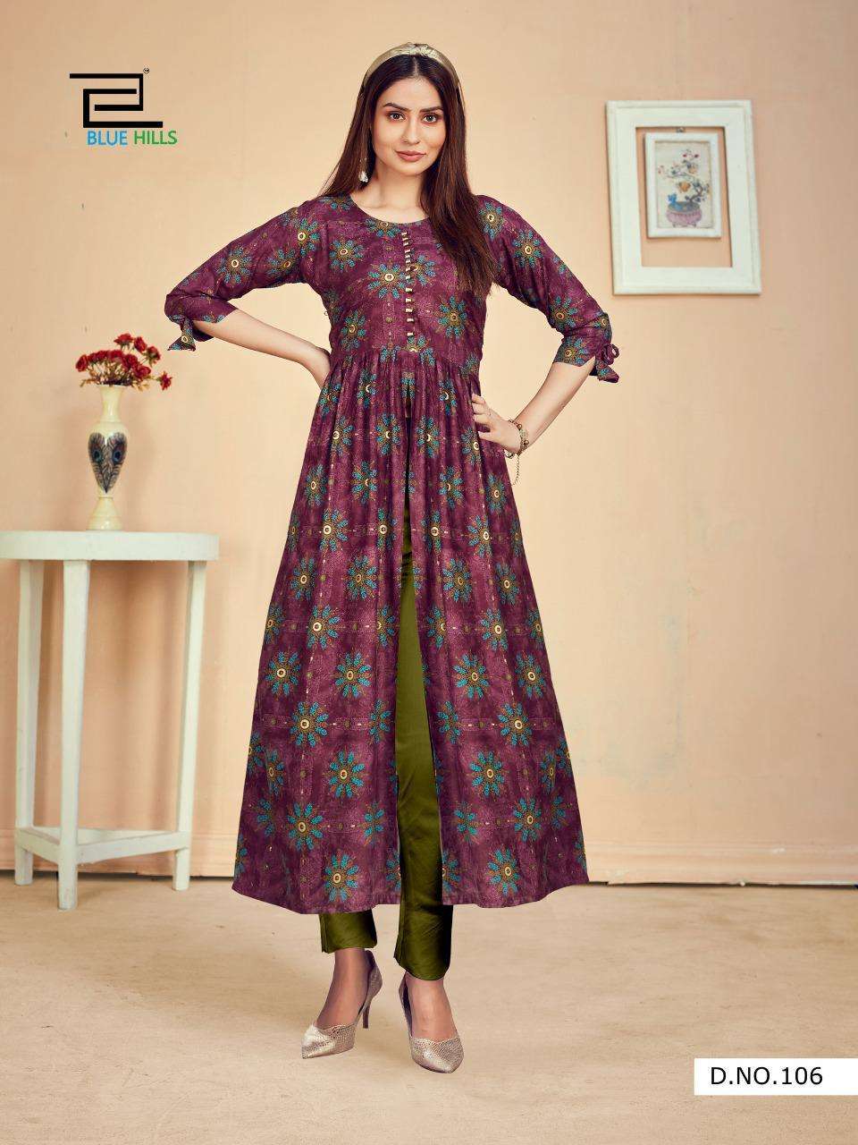 Blue Hills Calender Vol 5 Rayon 14 Kg Foil Print Anarkali Kurtis Catalog