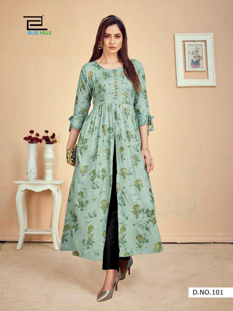 Blue Hills Calender Vol 5 Rayon 14 Kg Foil Print Anarkali Kurtis Catalog