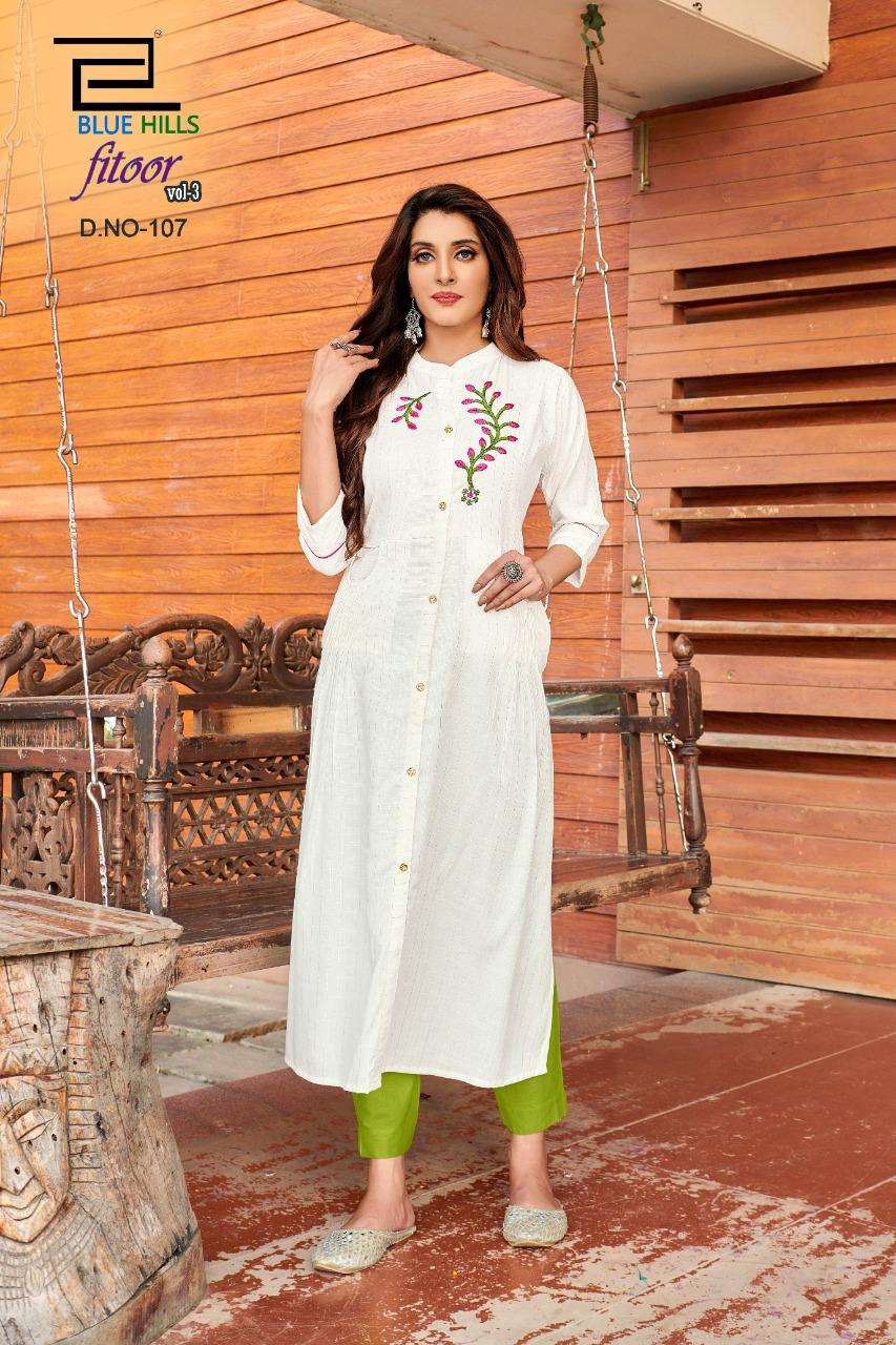 Blue Hills Fitoor Vol-3 Rayon Lurex  Long Straight Kurti With Double Pocket Catalog