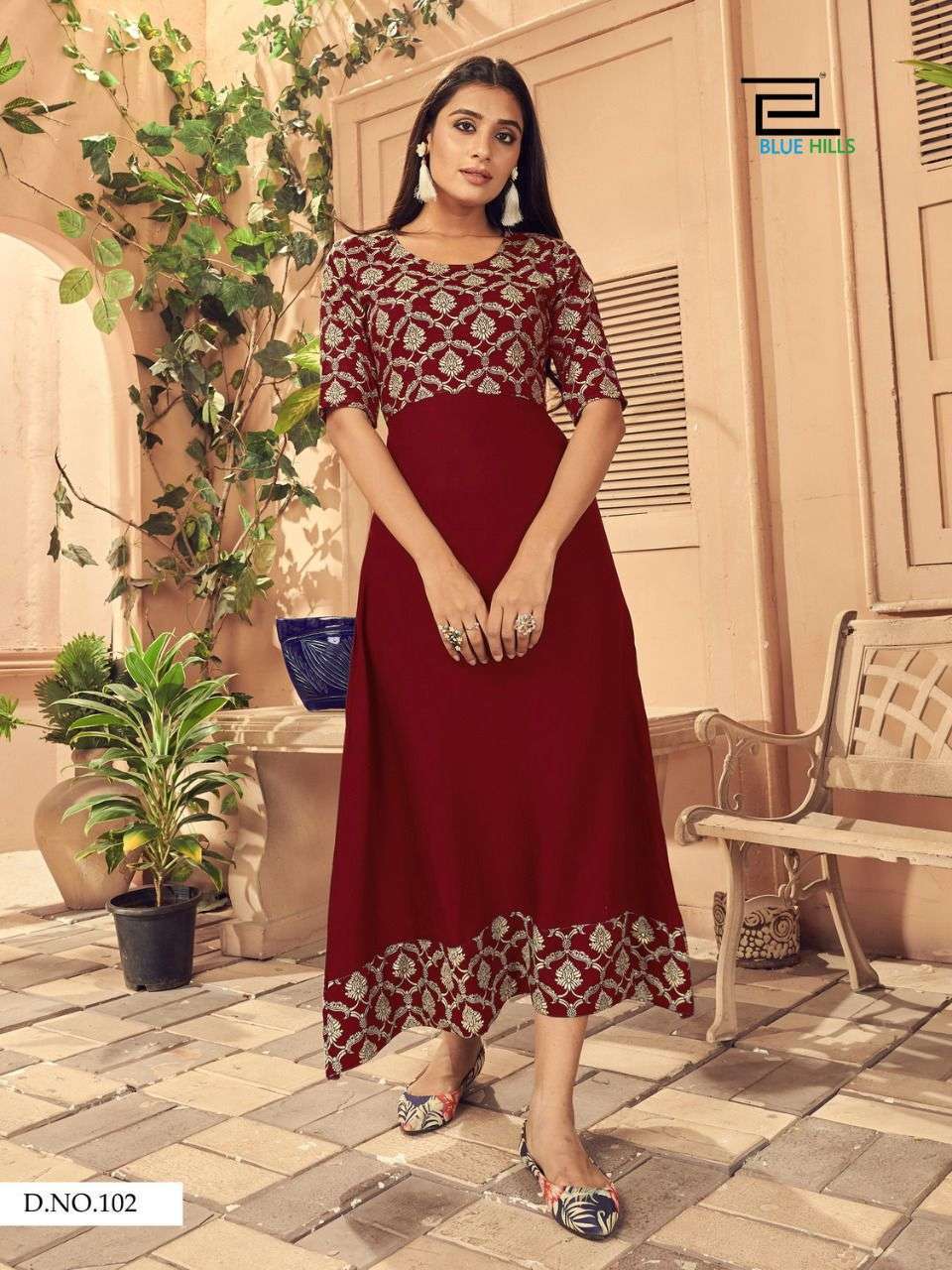 Blue Hills Ice Rayon Print Long Gown Style Kurti Catalog