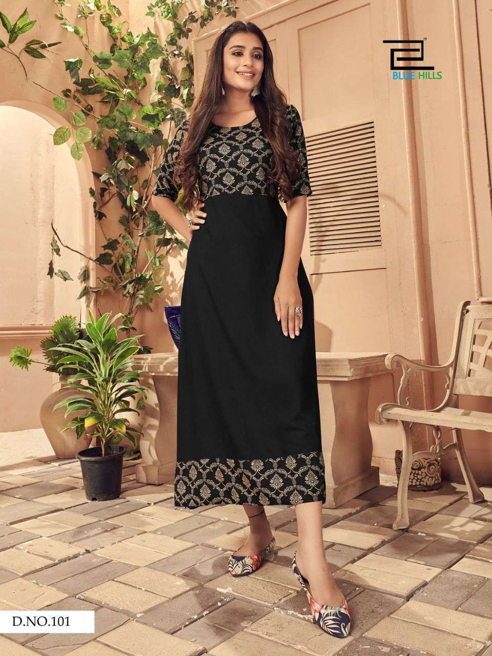 Blue Hills Ice Rayon Print Long Gown Style Kurti Catalog