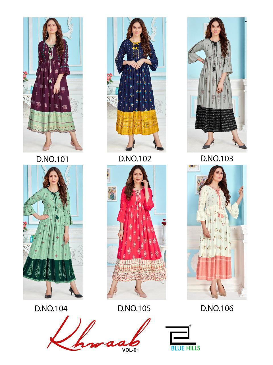 Blue Hills  Khwaab Vol 1 Ethnic Wear  Long Rayon Kurtis Wholesale Online