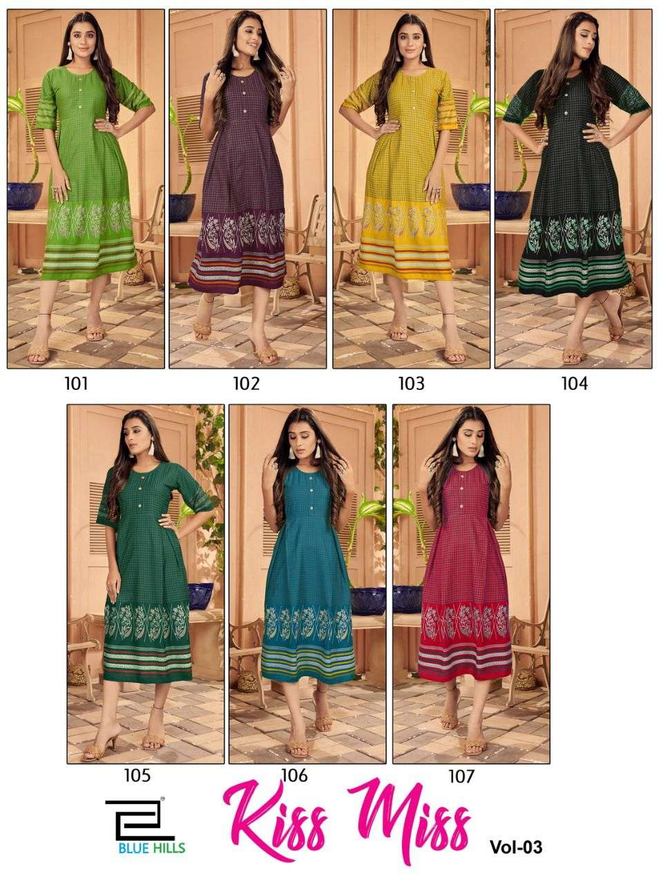 Blue Hills Kiss Miss Vol 3 Anarkali Rayon Print Kurtis Catalog