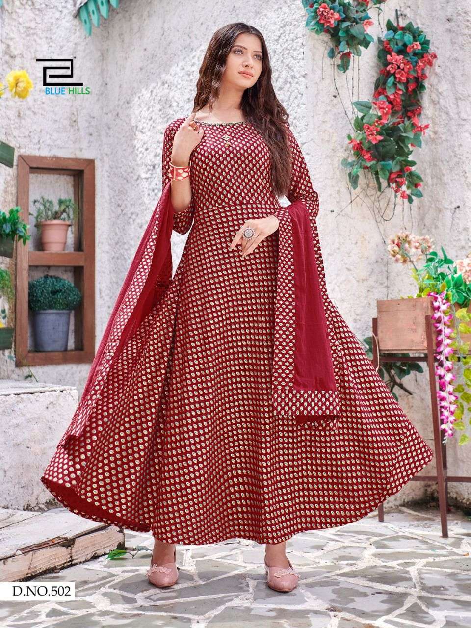 Blue Hills Soulmate Vol 5 Rayon Classic Foil Print Kurtis With Dupatta Catalog