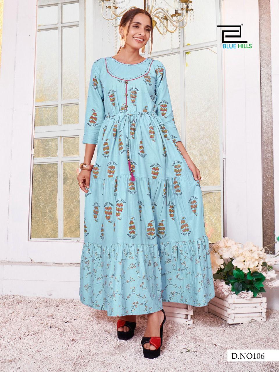Blue Hills Trend 4 You Designer Long Gown Style Kurti Catalog