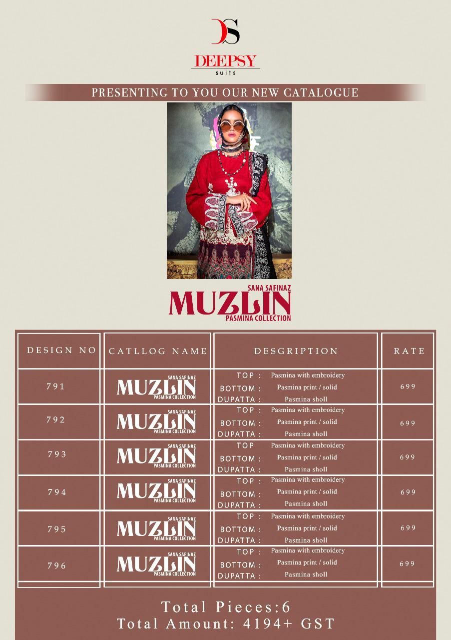 Deepsy Sana Safinaz Muzlin Pashmina Collection  Embroidered Pakistani Suits  Catalog