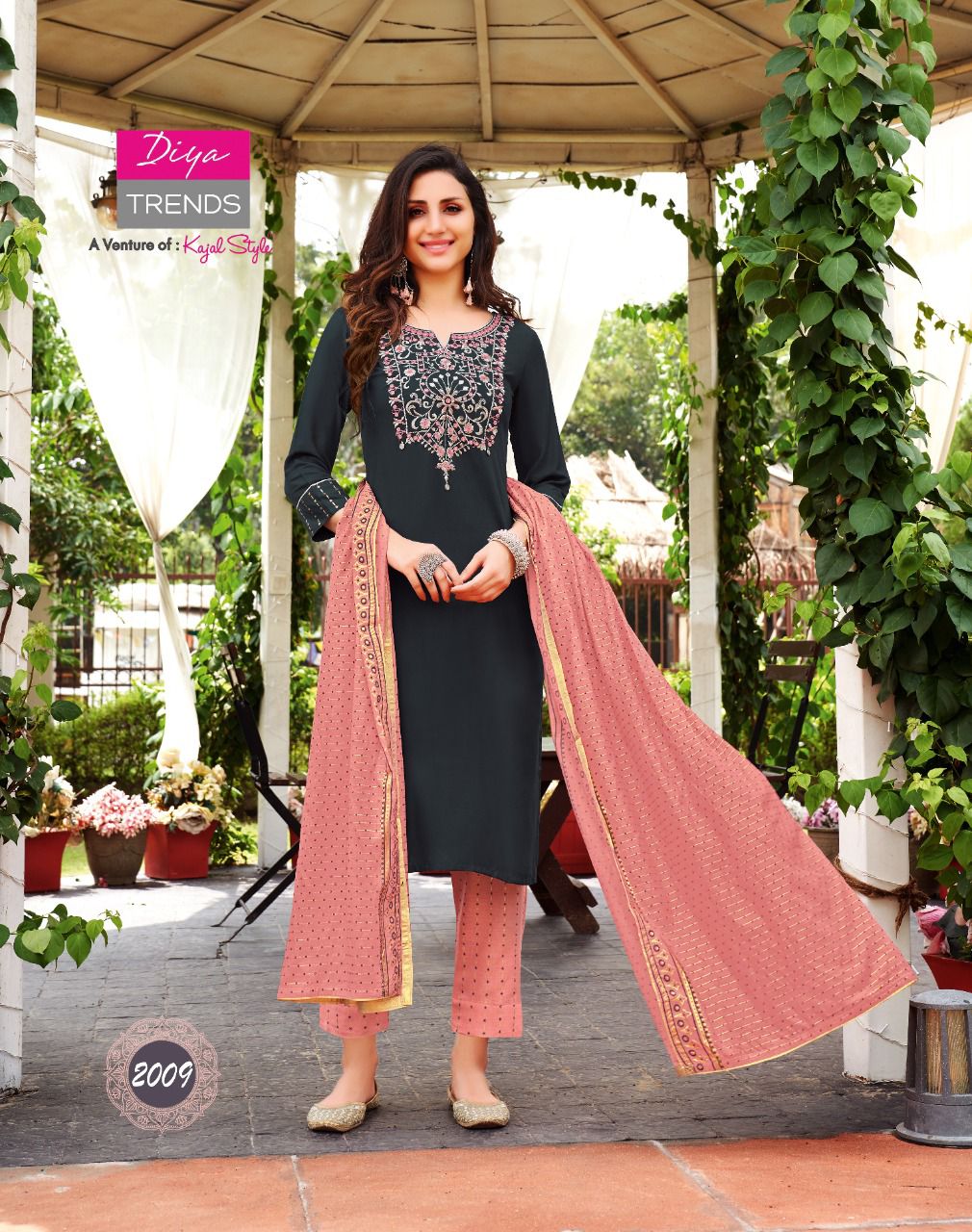 Diya Trends Odhani Vol  2 Embroidery Kurti With Pant And Dupatta Catalog