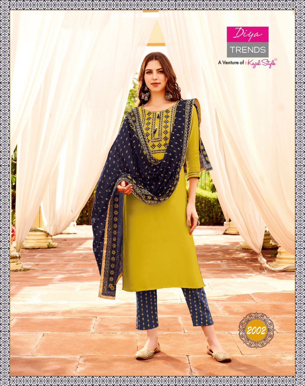 Diya Trends Odhani Vol  2 Embroidery Kurti With Pant And Dupatta Catalog