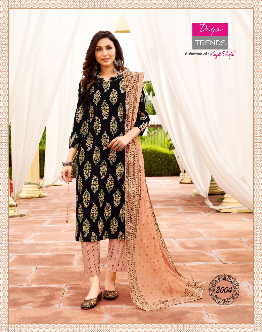 Diya Trends Odhani Vol  2 Embroidery Kurti With Pant And Dupatta Catalog