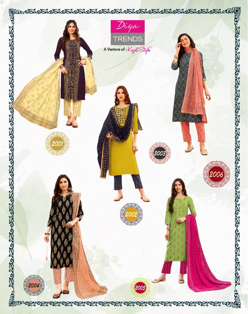 Diya Trends Odhani Vol  2 Embroidery Kurti With Pant And Dupatta Catalog