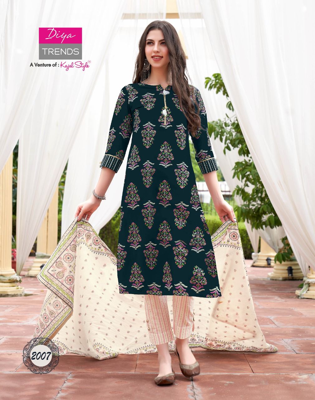Diya Trends Odhani Vol  2 Embroidery Kurti With Pant And Dupatta Catalog