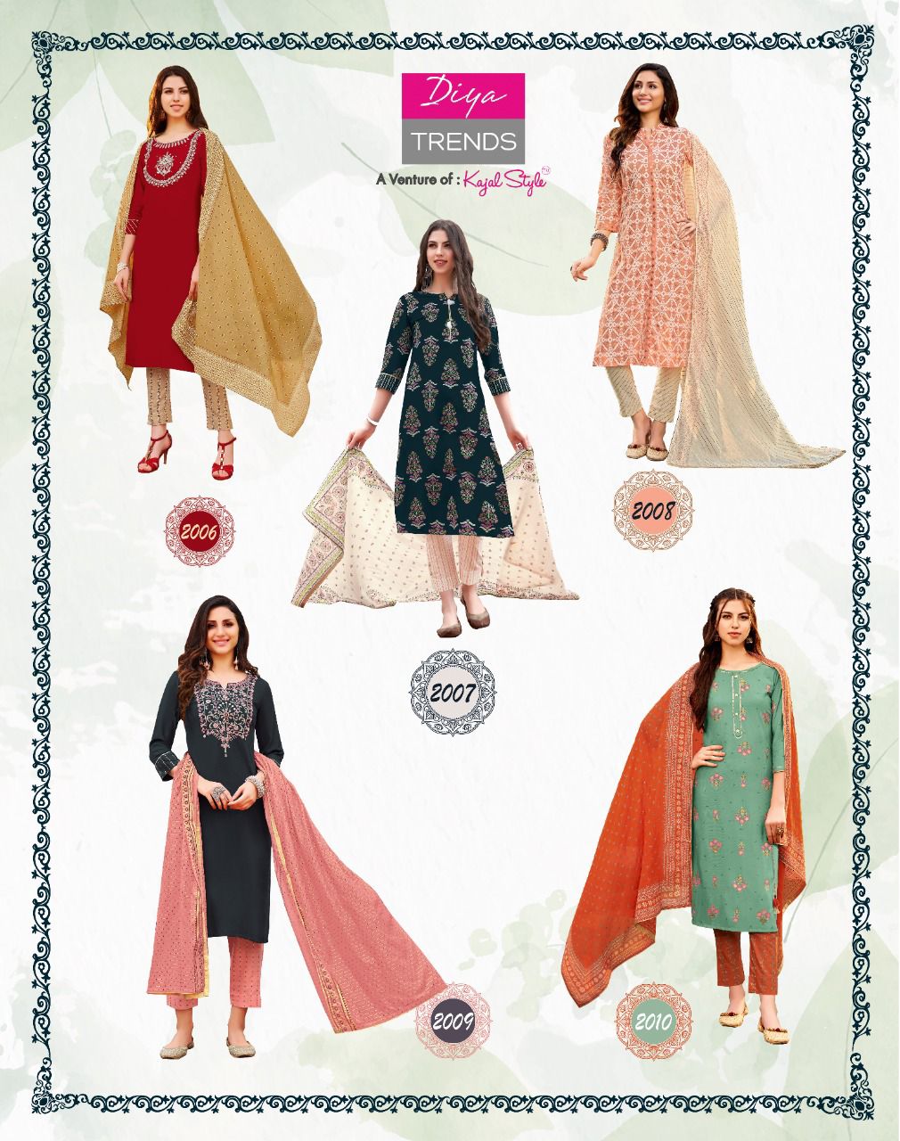 Diya Trends Odhani Vol  2 Embroidery Kurti With Pant And Dupatta Catalog