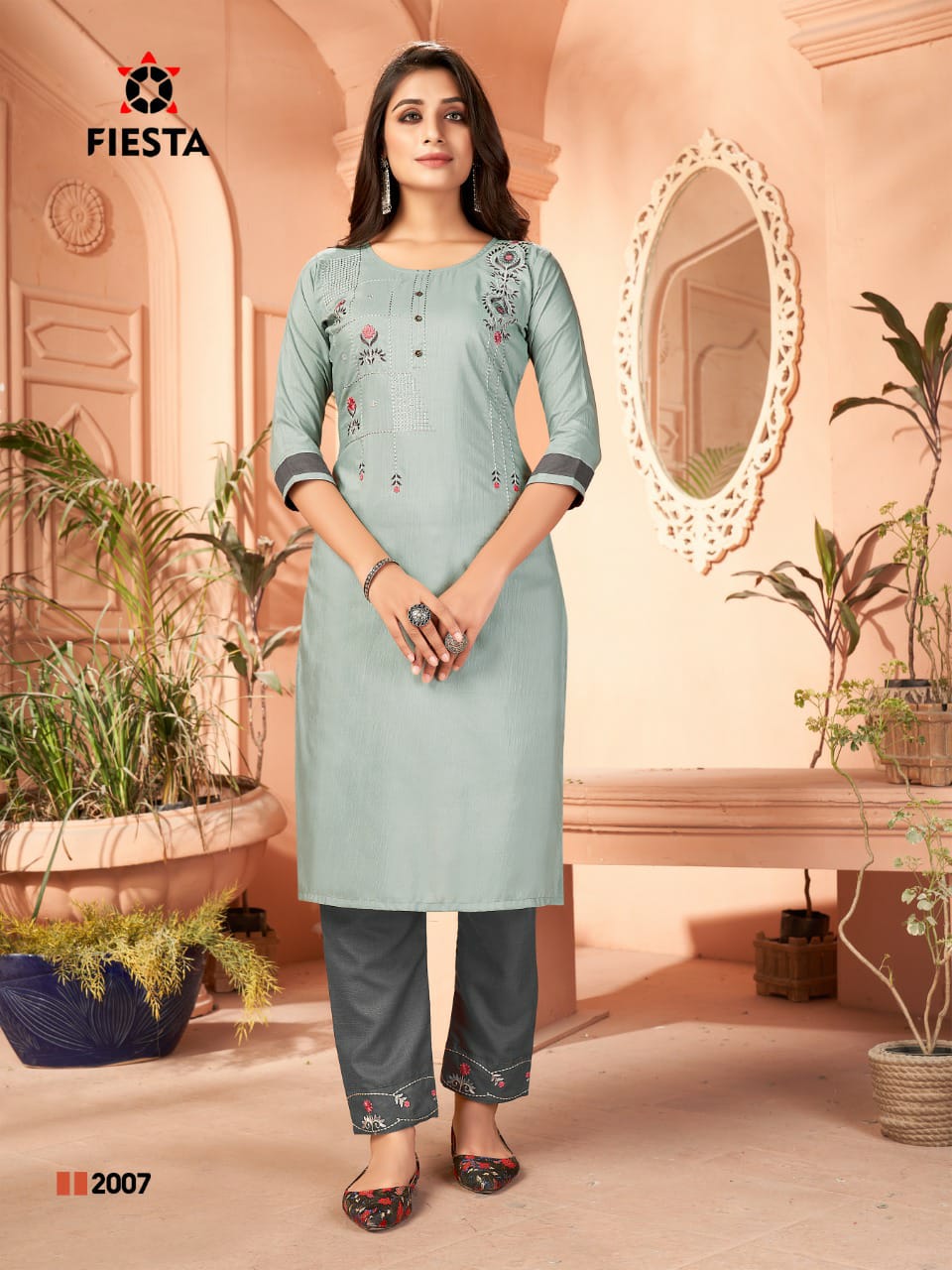 Fiesta Rangrani Designer Silk Embroidery Kurti With Bottom Catalog