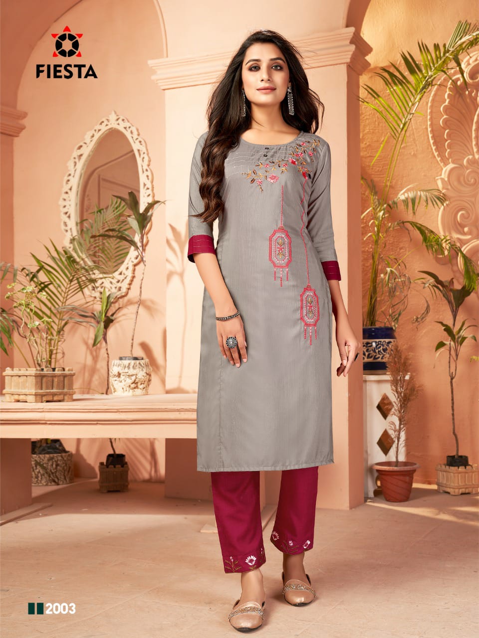 Fiesta Rangrani Designer Silk Embroidery Kurti With Bottom Catalog