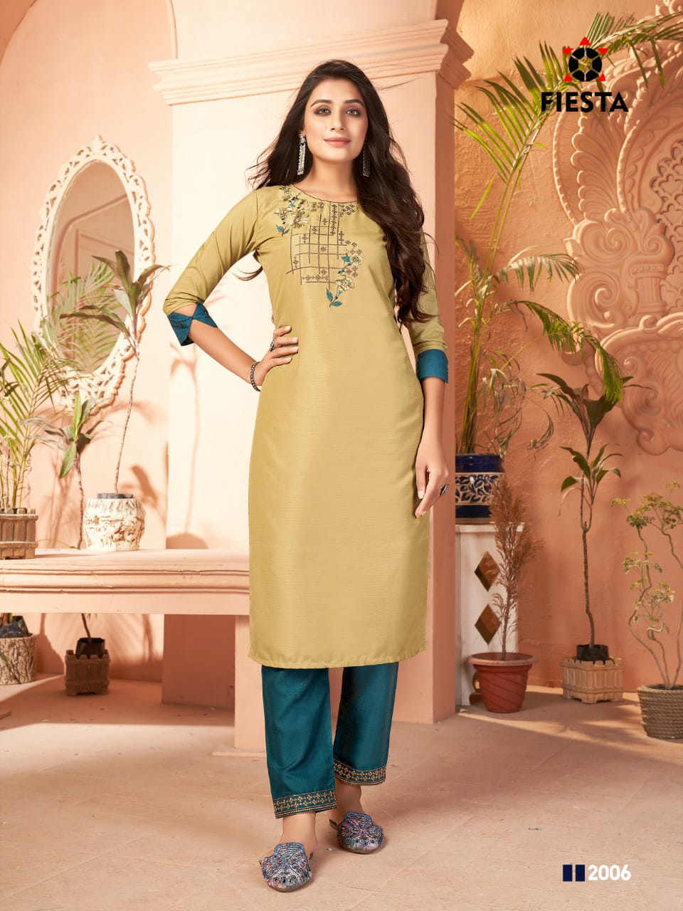 Fiesta Rangrani Designer Silk Embroidery Kurti With Bottom Catalog