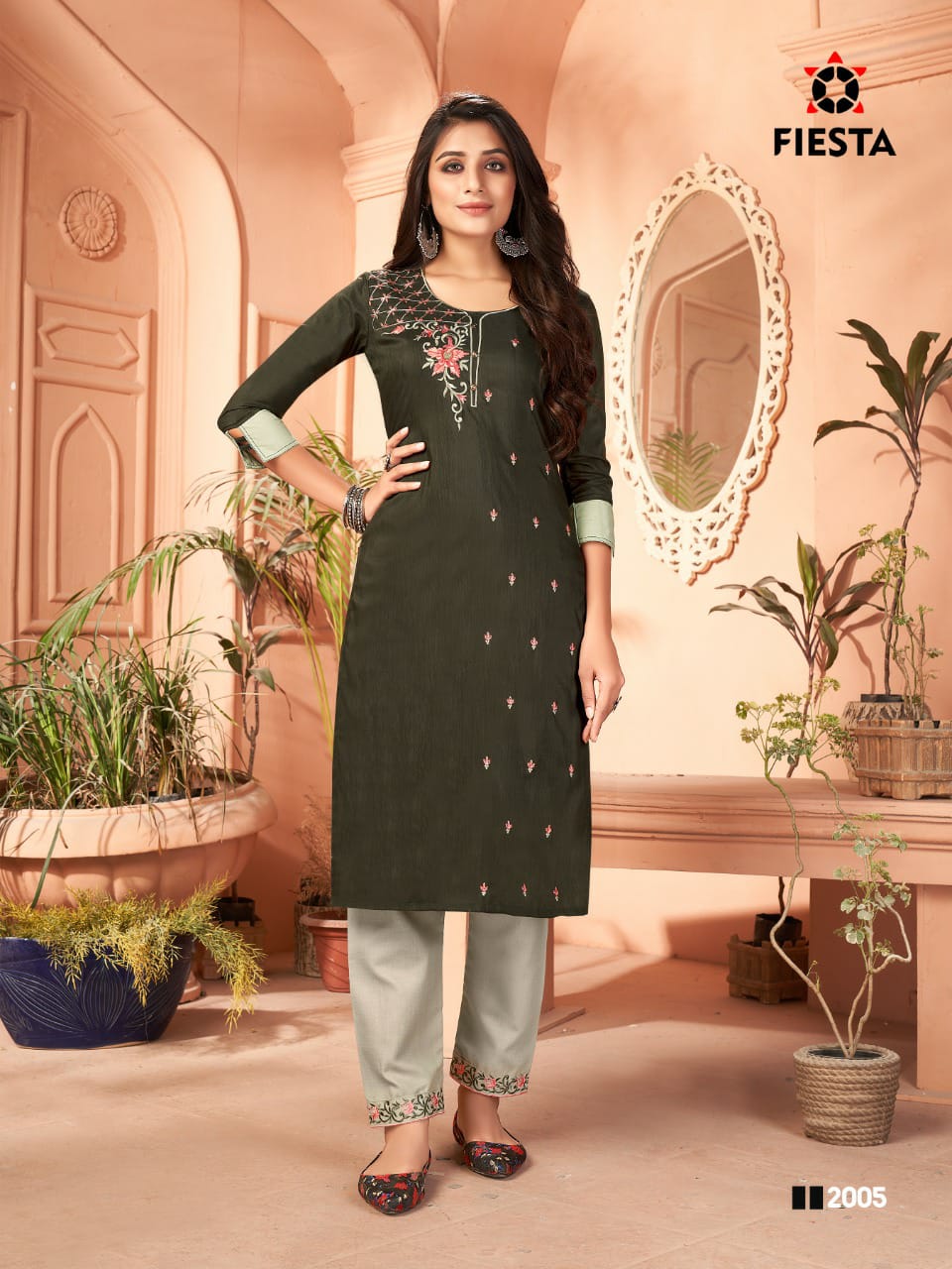Fiesta Rangrani Designer Silk Embroidery Kurti With Bottom Catalog