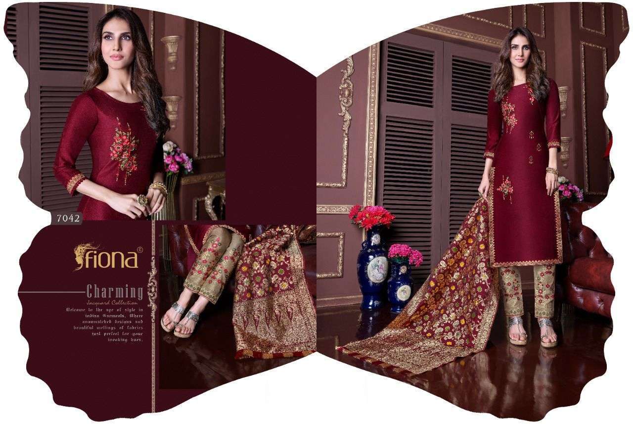 Fiona Meenakari Bemberg Silk Jacquard With Hand Work Dress Material Catalog