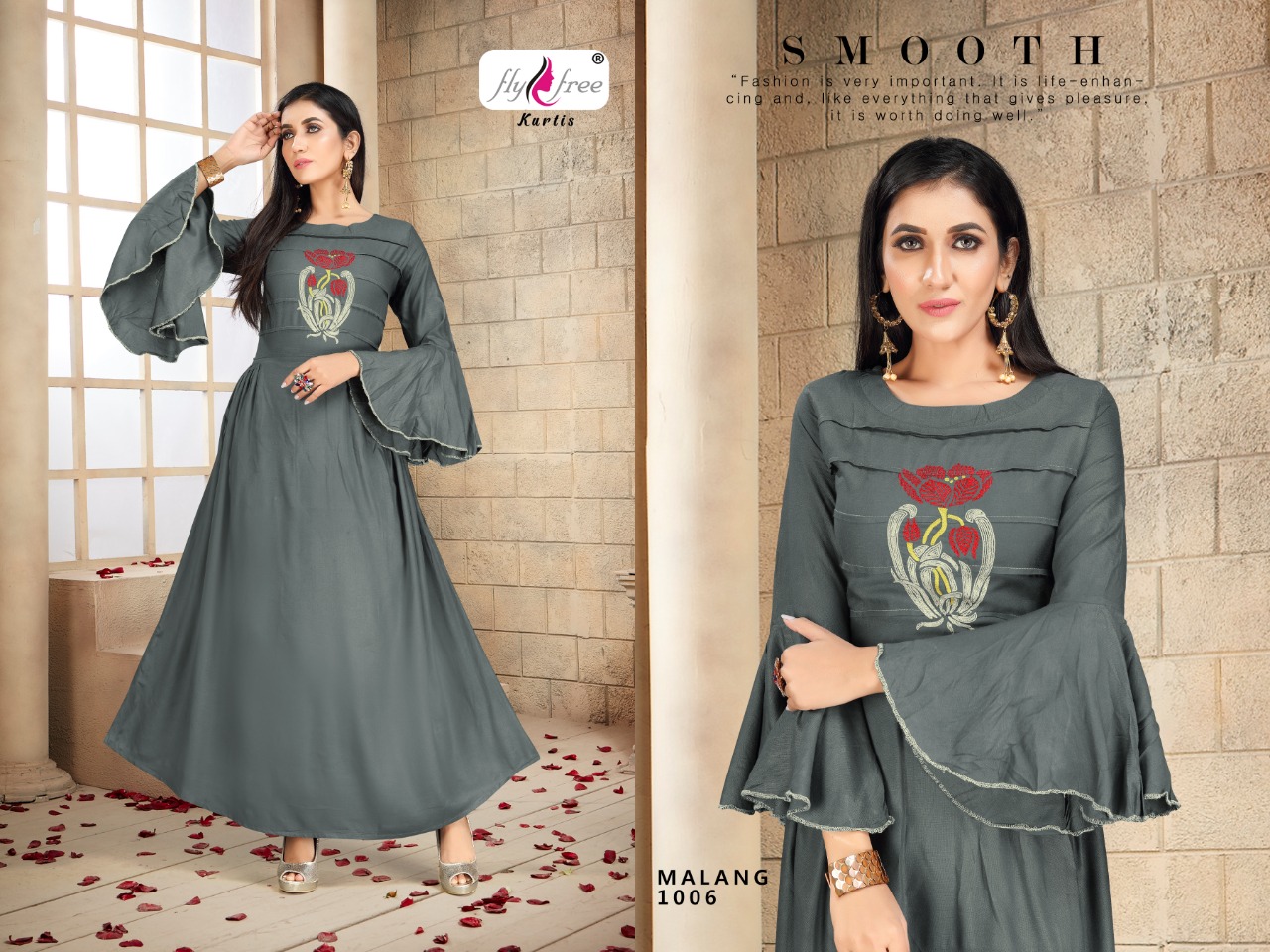 Very Beautiful V neck Western outfits long kurti/Top,Long Dress,gown type  48 + length.
