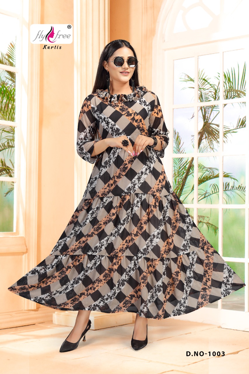 Fly Free  Sanam Vol 3 Wholesale Long  Georgette Kurtis Catalog