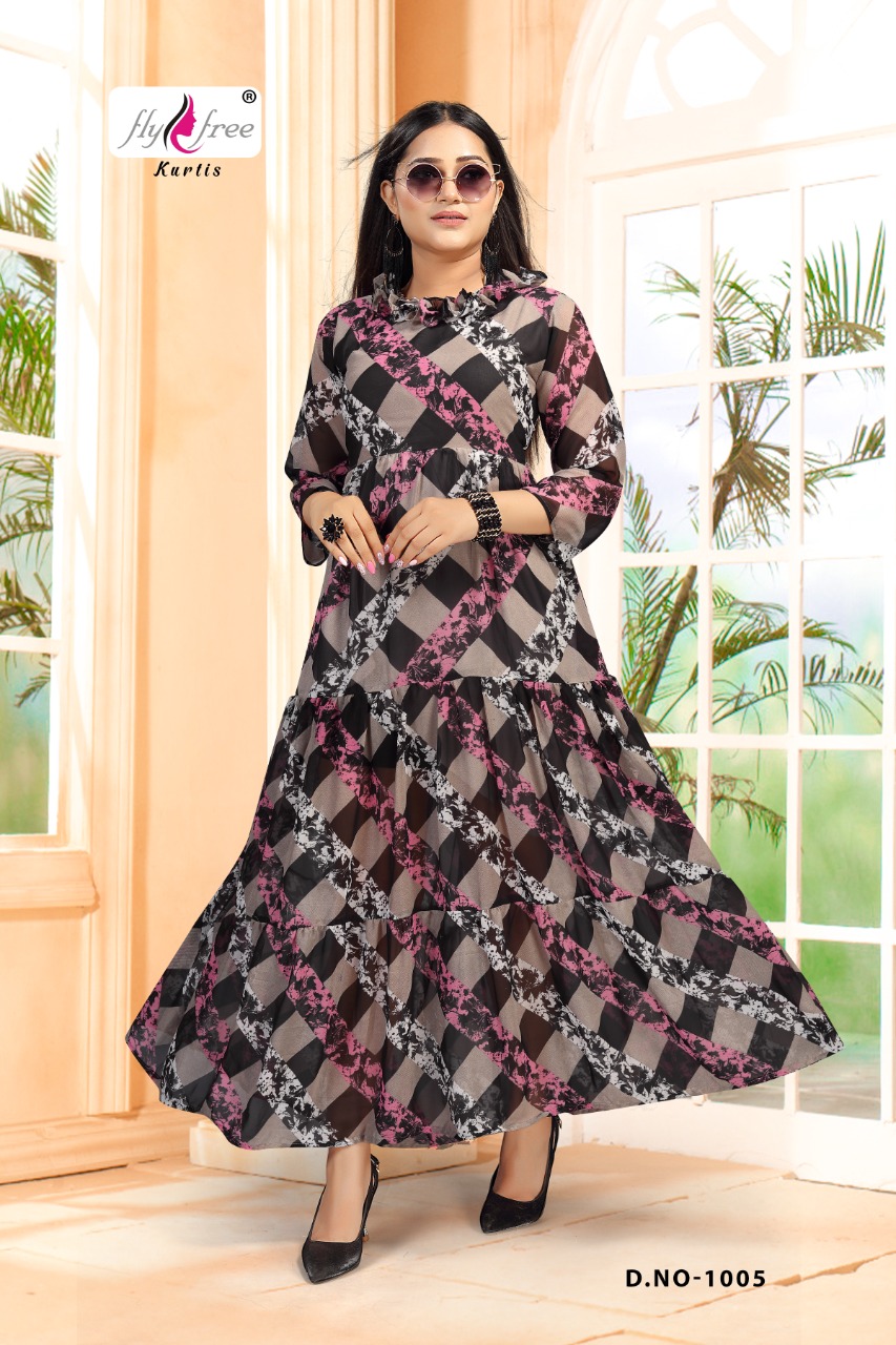 Fly Free  Sanam Vol 3 Wholesale Long  Georgette Kurtis Catalog