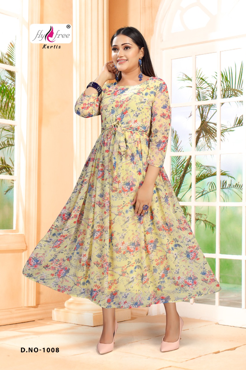 Fly Free  Sanam Vol 3 Wholesale Long  Georgette Kurtis Catalog