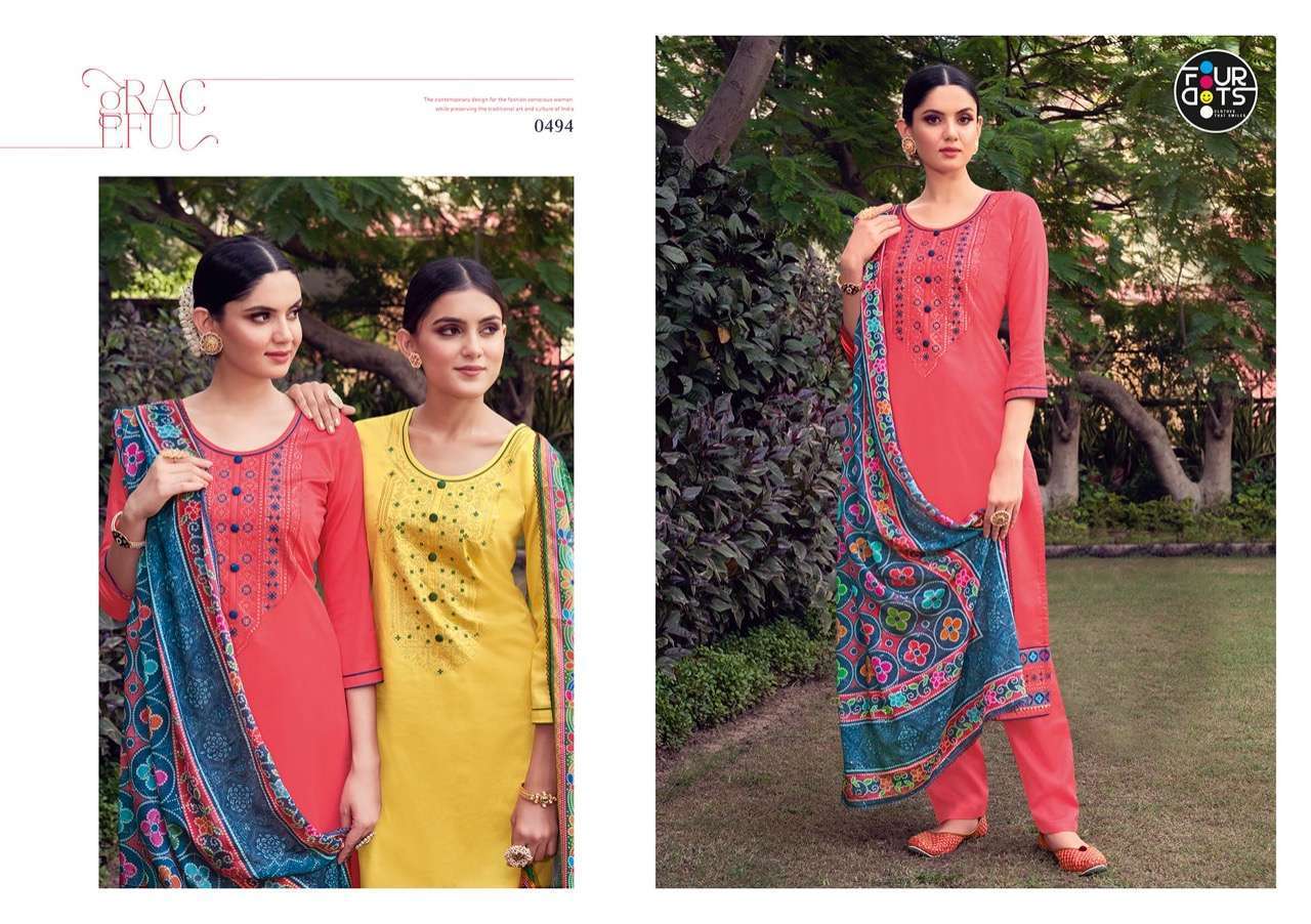Four Dots Simran Vol 4 Jam Silk Cotton With Embroidery Work Dress Material Catalog