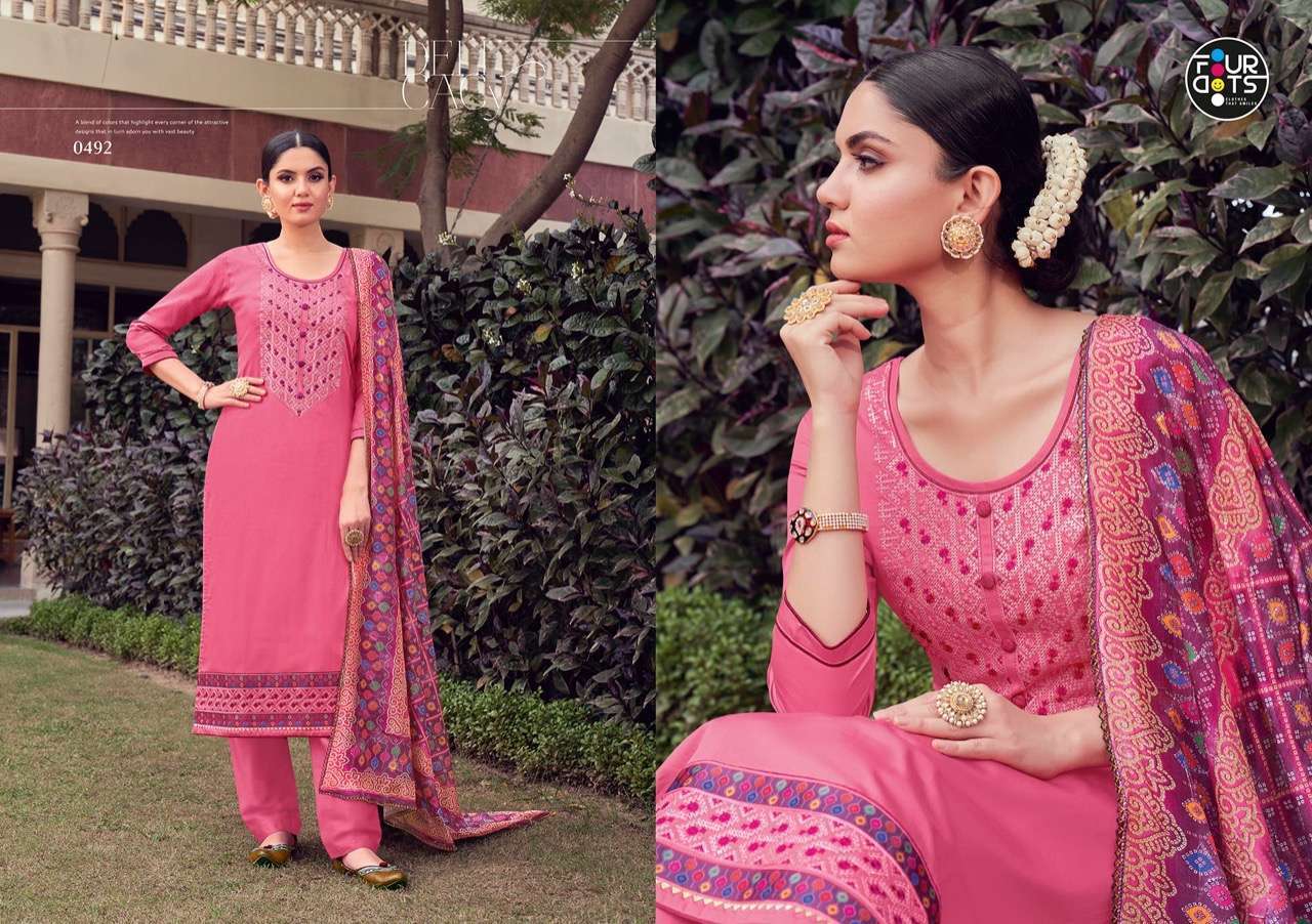 Four Dots Simran Vol 4 Jam Silk Cotton With Embroidery Work Dress Material Catalog