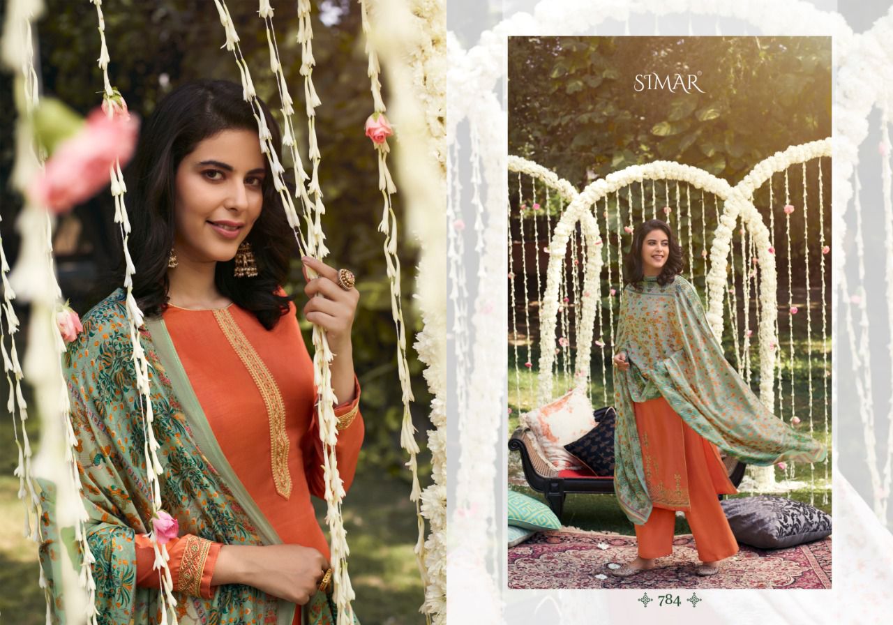 Glossy Simar Misti Silk Pashmina With Fine Embroidered Salwar Suit Catalog