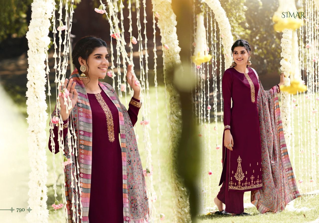 Glossy Simar Misti Silk Pashmina With Fine Embroidered Salwar Suit Catalog