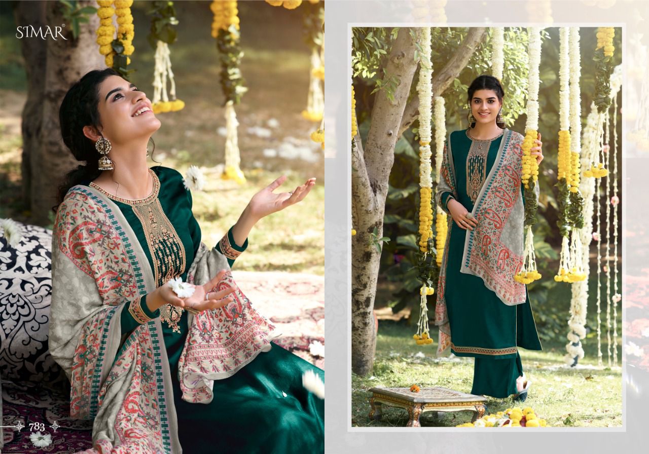 Glossy Simar Misti Silk Pashmina With Fine Embroidered Salwar Suit Catalog